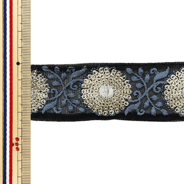 【数量5から】 手芸ブレード 『2024 インド刺繍ブレード ブラック×グレー M-220L』