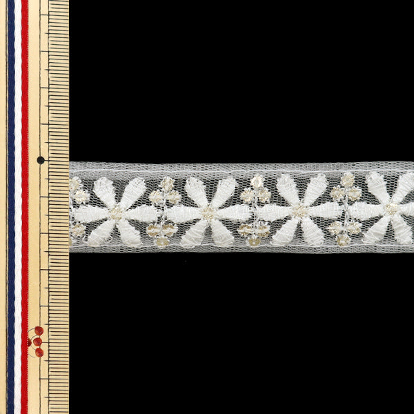 【数量5から】 手芸ブレード 『2024 インド刺繍ブレード ホワイト×ホワイト M-224A』