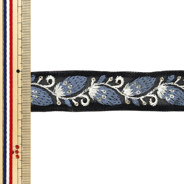 【数量5から】 手芸ブレード 『2024 インド刺繍ブレード ブラック×グレー M-225L』