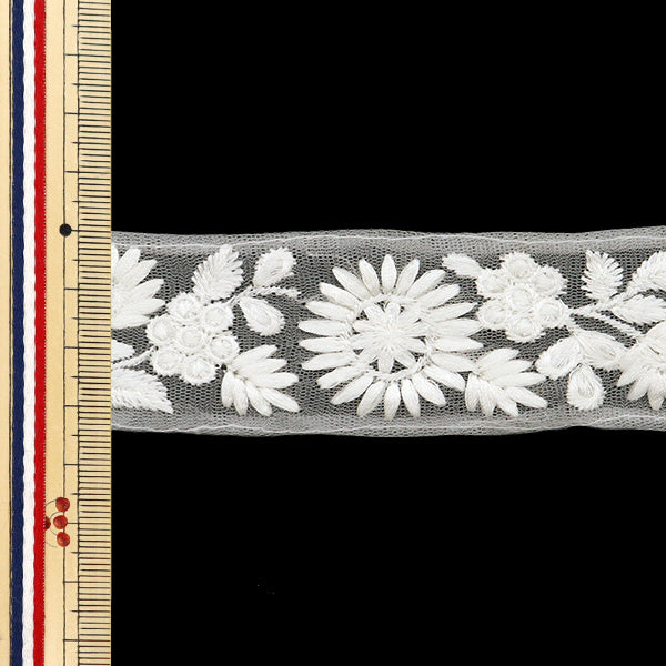 【数量5から】 手芸ブレード 『2024 インド刺繍ブレード ホワイト×ホワイト M-229B』