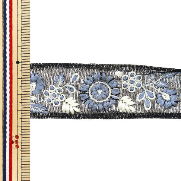 【数量5から】 手芸ブレード 『2024 インド刺繍ブレード ブラック×グレー M-229C』