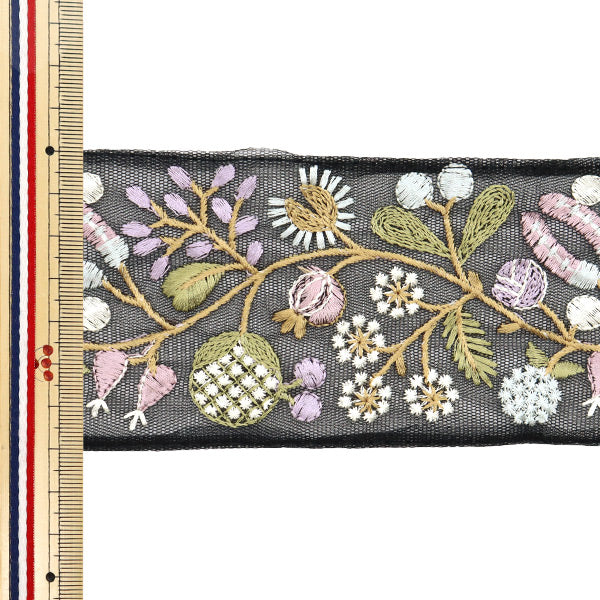 【数量5から】 手芸ブレード 『2024 インド刺繍ブレード ブラック×グリーン M-239B1』