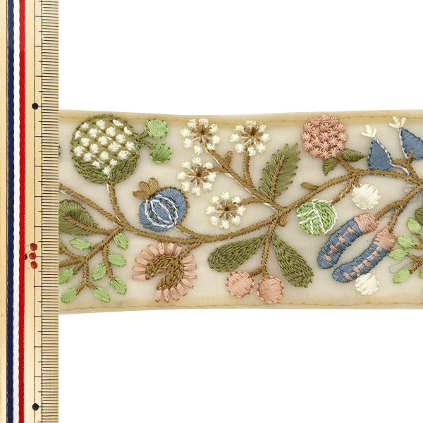 【数量5から】 手芸ブレード 『2024 インド刺繍ブレード ベージュ×グリーン M-239B2』