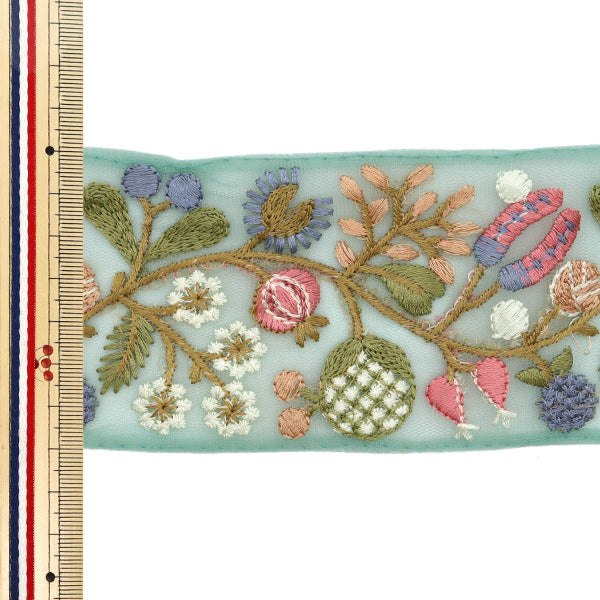 【数量5から】 手芸ブレード 『2024 インド刺繍ブレード グリーン×ブルー M-239B3』