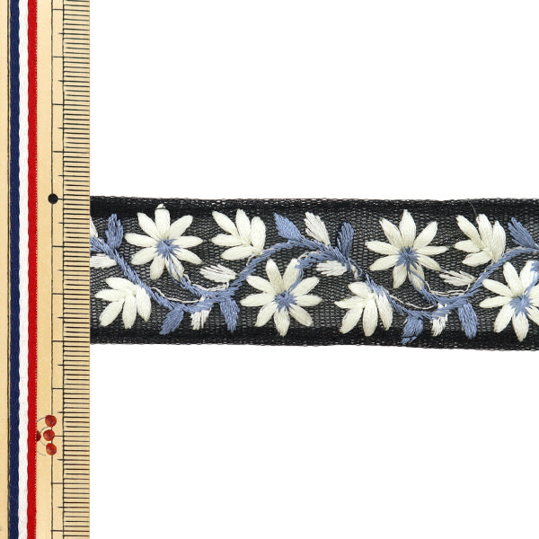 【数量5から】 手芸ブレード 『2024 インド刺繍ブレード ブラック×グレー 2213B1』