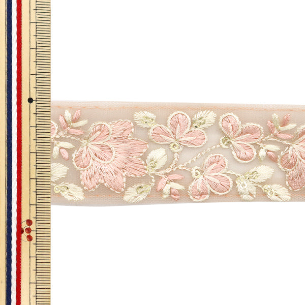 【数量5から】 手芸ブレード 『2024 インド刺繍ブレード ピンク×ホワイト 3529D』