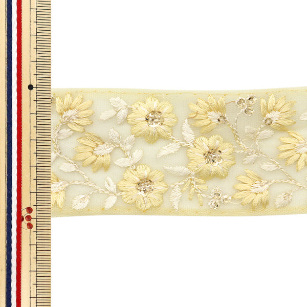 【数量5から】 手芸ブレード 『2024 インド刺繍ブレード イエロー×ホワイト 3530A』