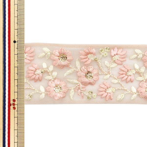 【数量5から】 手芸ブレード 『2024 インド刺繍ブレード ピンク×ホワイト 3530D』