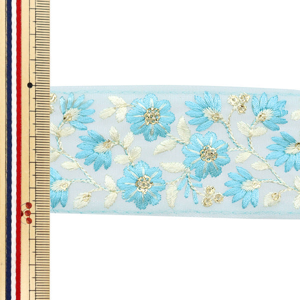 【数量5から】 手芸ブレード 『2024 インド刺繍ブレード ブルー×ホワイト 3530J』