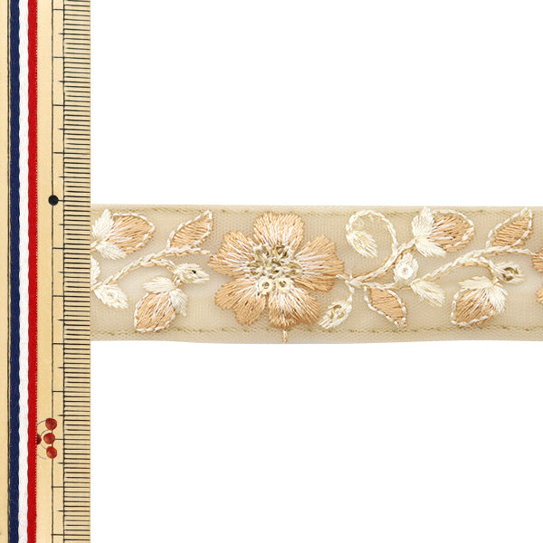 【数量5から】 手芸ブレード 『2024 インド刺繍ブレード ベージュ×ホワイト 3531I』