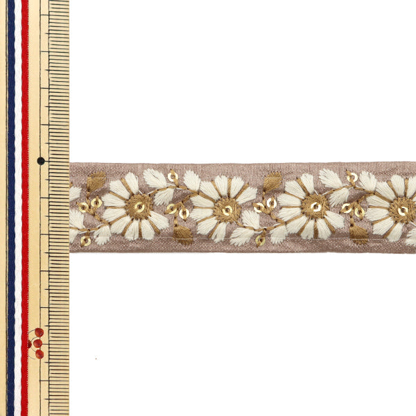 【数量5から】 手芸ブレード 『2024 インド刺繍ブレード ブラウン×ホワイト 47169D』