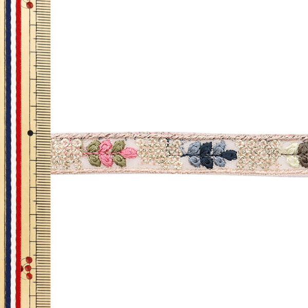 【数量5から】 手芸ブレード 『2024 インド刺繍ブレード ベージュ×ブルー 2019A』