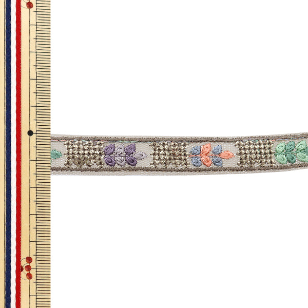 【数量5から】 手芸ブレード 『2024 インド刺繍ブレード グレー×パープル 2019E』