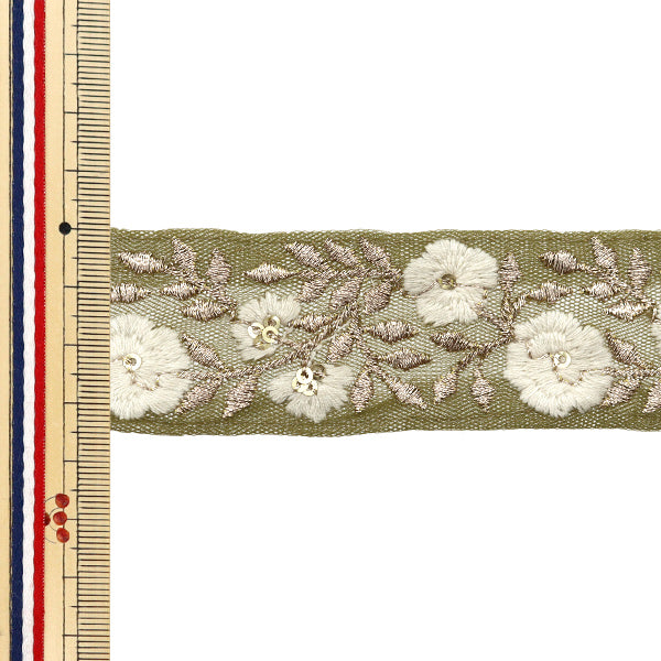 【数量5から】 手芸ブレード 『2024 インド刺繍ブレード グリーン×ホワイト 2054B』