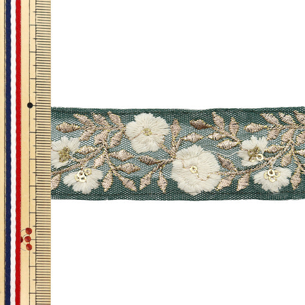 【数量5から】 手芸ブレード 『2024 インド刺繍ブレード グリーン×ホワイト 2054C』