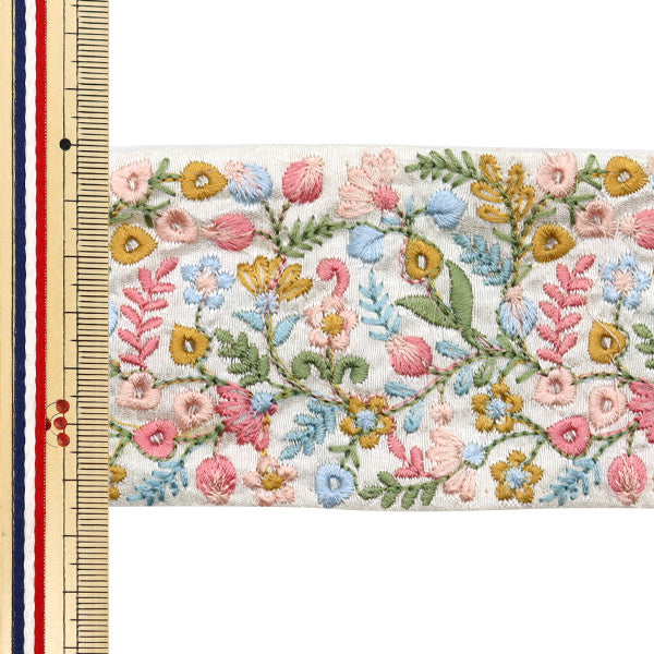 【数量5から】 手芸ブレード 『2024 インド刺繍ブレード ホワイト×ピンク 2077G』