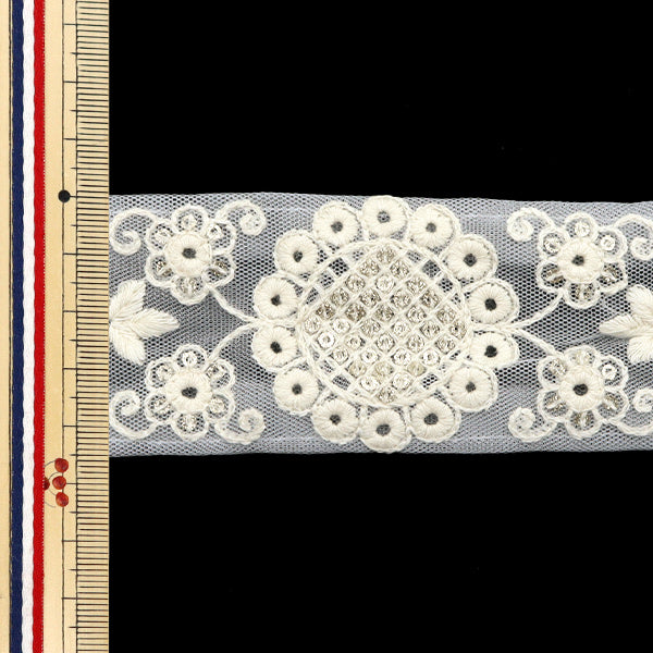 【数量5から】 手芸ブレード 『2024 インド刺繍ブレード ホワイト×ホワイト 2079J』