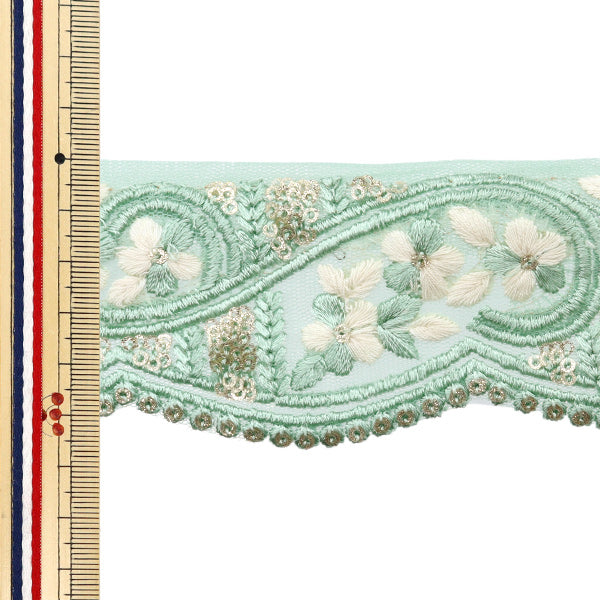 【数量5から】 手芸ブレード 『2024 インド刺繍ブレード グリーン×ホワイト 2089C』