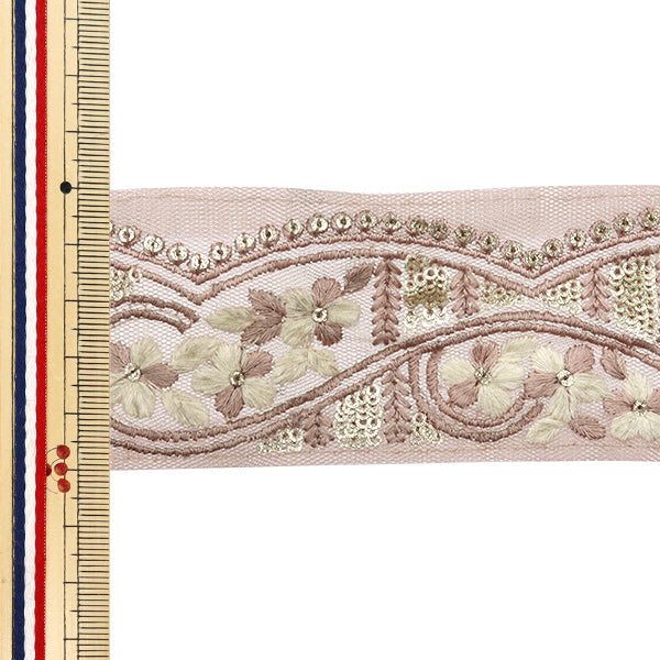 【数量5から】 手芸ブレード 『2024 インド刺繍ブレード ピンク×ホワイト 2089D』