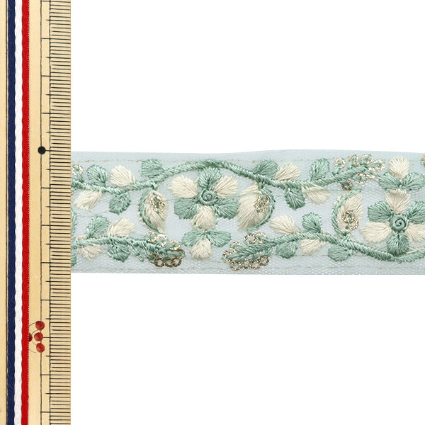 【数量5から】 手芸ブレード 『2024 インド刺繍ブレード グリーン×ホワイト 2104C』