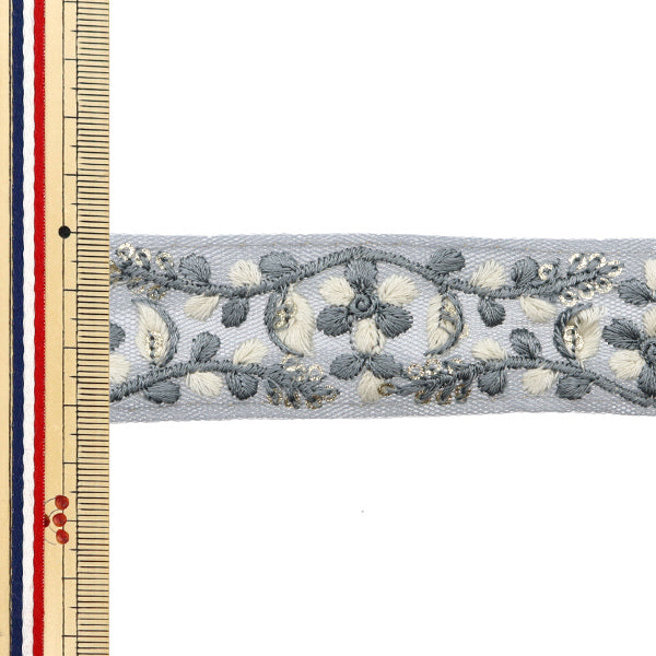 【数量5から】 手芸ブレード 『2024 インド刺繍ブレード グレー×ホワイト 2104E』