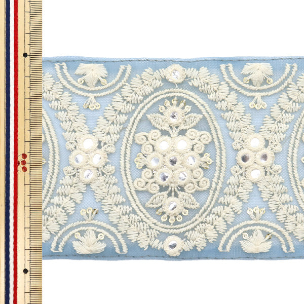 【数量5から】 手芸ブレード 『2024 インド刺繍ブレード ブルー×ホワイト 2105A』