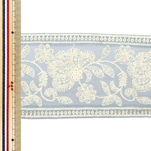 【数量5から】 手芸ブレード 『2024 インド刺繍ブレード ブルー×ホワイト 2121E』