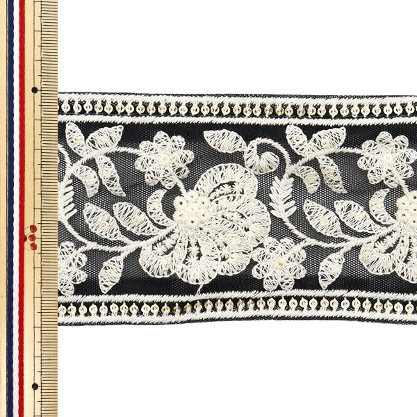 【数量5から】 手芸ブレード 『2024 インド刺繍ブレード ブラック×ホワイト 2121F』