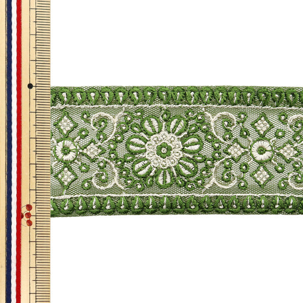 【数量5から】 手芸ブレード 『2024 インド刺繍ブレード グリーン×ホワイト 2160B』