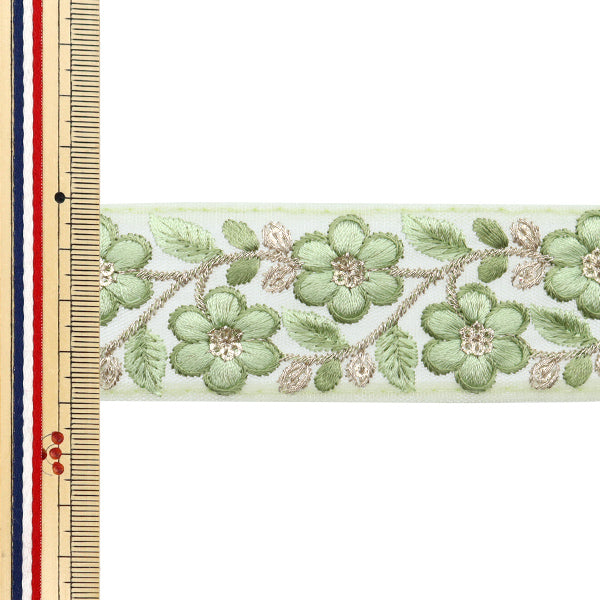 【数量5から】 手芸ブレード 『2024 インド刺繍ブレード グリーン×グリーン 2227G』