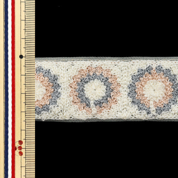 【数量5から】 手芸ブレード 『2025 インド刺繍ブレード ホワイト×グレー 47629C』