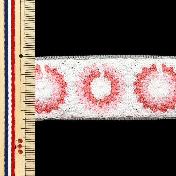 【数量5から】 手芸ブレード 『2025 インド刺繍ブレード ホワイト×ピンク 47629H』