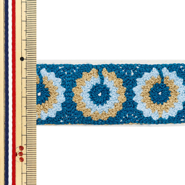 【数量5から】 手芸ブレード 『2025 インド刺繍ブレード ホワイト×ブルー 47629I』