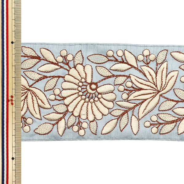 【数量5から】 手芸ブレード 『2022 インド刺繍ブレード ブルー×ブラウン 44276G』