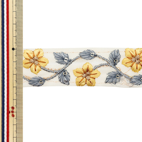 【数量5から】 手芸ブレード 『2022 インド刺繍ブレード ベージュ×イエロー 44382I』