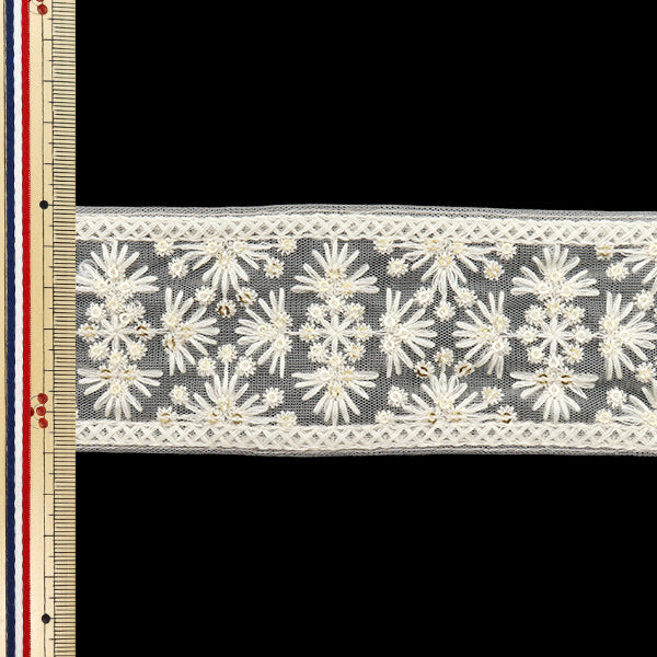 【数量5から】 手芸ブレード 『2022 インド刺繍ブレード ホワイト×クリーム 44573』