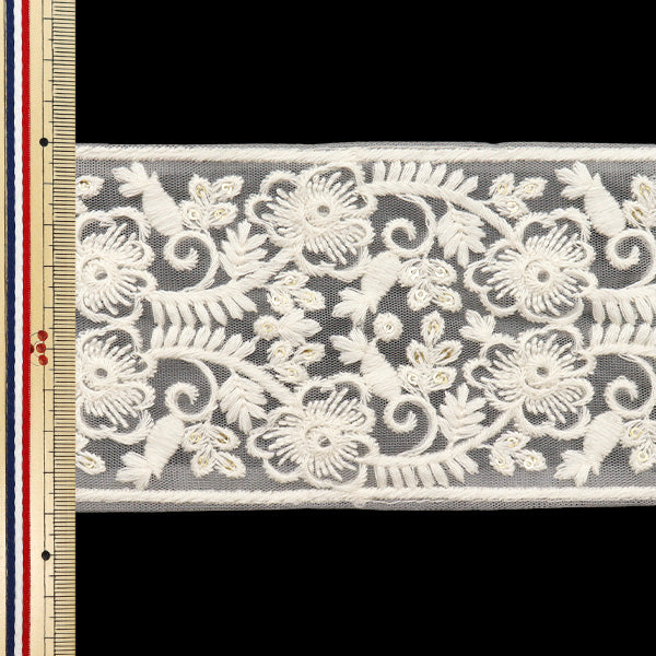 【数量5から】 手芸ブレード 『2022 インド刺繍ブレード ホワイト×クリーム 44521』