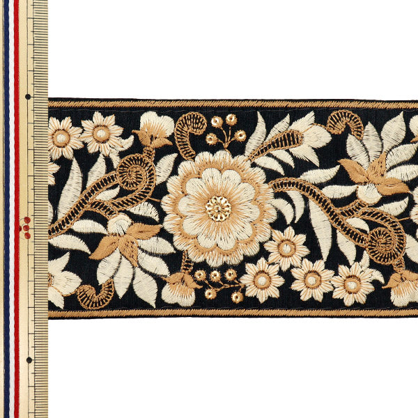 【数量5から】 手芸ブレード 『2022 インド刺繍ブレード ブラック×ベージュ 107D』
