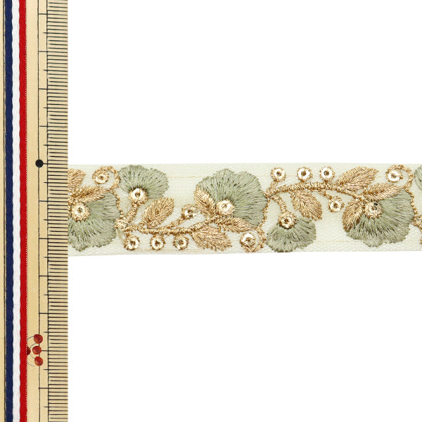 【数量5から】 手芸ブレード 『2022 インド刺繍ブレード グリーン×ゴールド 146A』