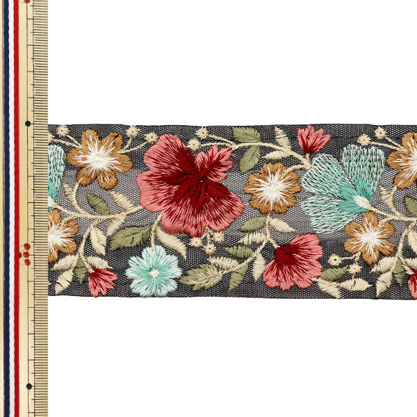 【数量5から】 手芸ブレード 『2023 インド刺繍ブレード ブラック×レッド 335A』