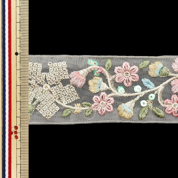 【数量5から】 手芸ブレード 『2024 SSインド刺繍ブレード クリーム×ピンク 3316#3』