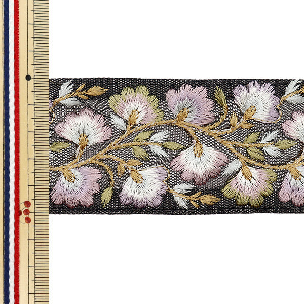 【数量5から】 手芸ブレード 『2024 インド刺繍ブレード ブラック×パープル M-534#6』