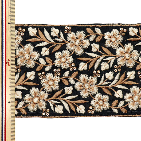 【数量5から】 手芸ブレード 『2022 インド刺繍ブレード ブラック×ベージュ 113C』