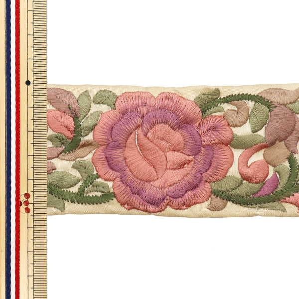 【数量5から】 手芸ブレード 『2022 インド刺繍ブレード ベージュ×ピンク 140E』
