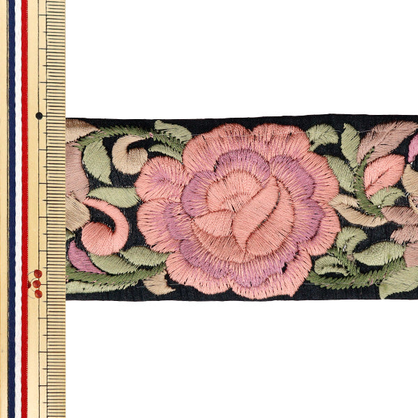 【数量5から】 手芸ブレード 『2022 インド刺繍ブレード ブラック×ピンク 140F』