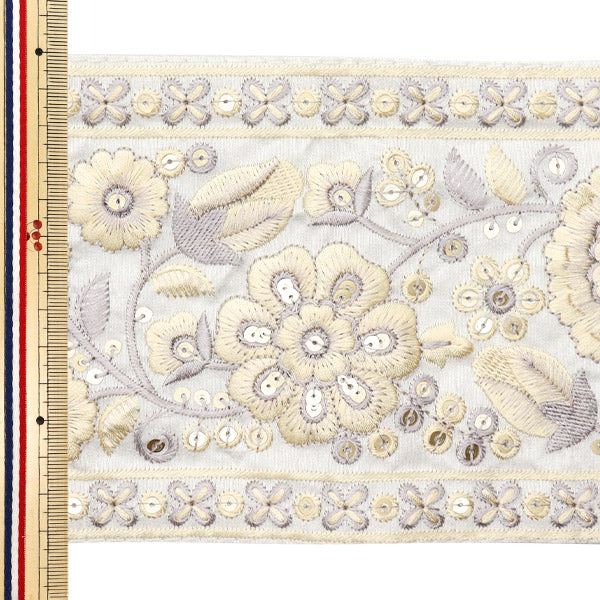 【数量5から】 手芸ブレード 『2023 インド刺繍ブレード ホワイト×クリーム 3838L』