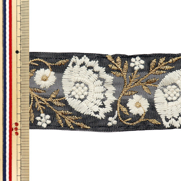 【数量5から】 手芸ブレード 『2022 インド刺繍ブレード ブラック×クリーム 44226B』