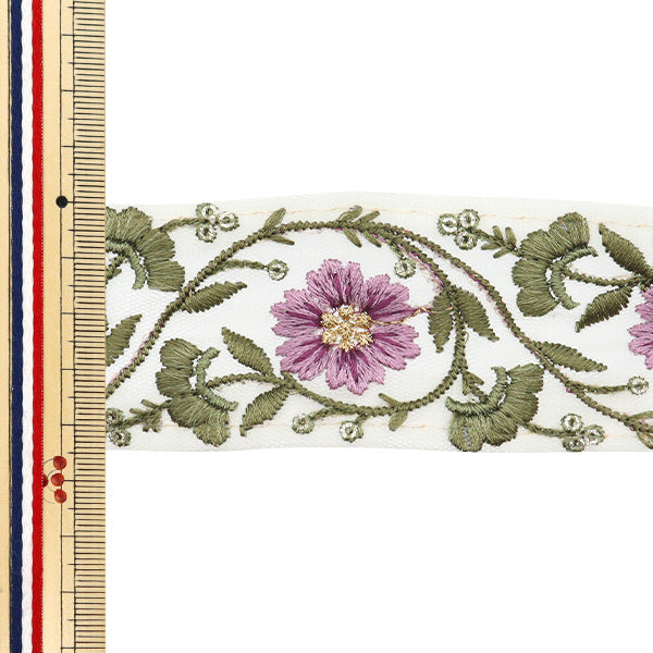 【数量5から】 手芸ブレード 『2022 インド刺繍ブレード ベージュ×パープル 44461I』