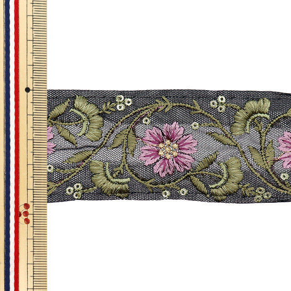 【数量5から】 手芸ブレード 『2022 インド刺繍ブレード ブラック×パープル 44461J』