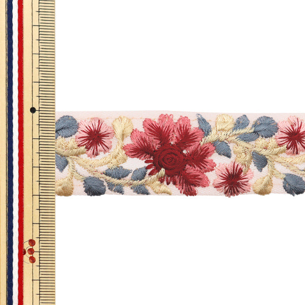 【数量5から】 手芸ブレード 『2022 インド刺繍ブレード ピンク×レッド45139E』